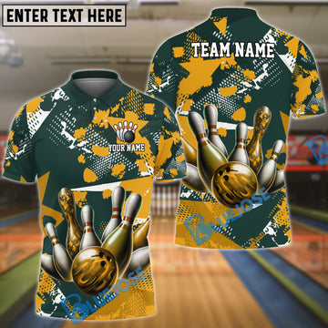 BlueJose Bowling And Pins Graffiti Green Yellow Personalized Name, Team Name Unisex Shirt