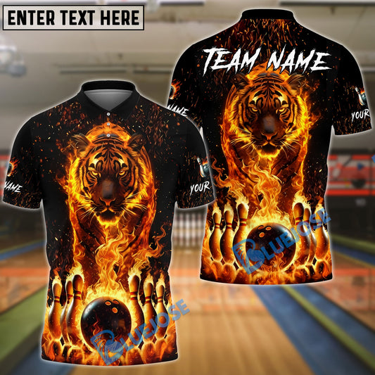 BlueJose Bowling And Pins Fire Tiger Customized Name, Team Name 3D Shirt (4 Colors)