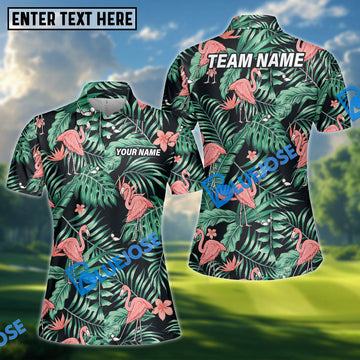 BlueJose Tropical Jungle Flamingo Women Golf Shirt, Custom Name & Team Name 3D Shirt