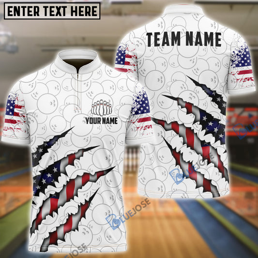 BlueJose Bowling And Pins USA Flags Ripped Claw Patriotic Design Customized Name, Team Name 3D Shirt