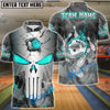 BlueJose Bowling And Pins Punisher Skull Metal Smoke Customized Name, Team Name 3D Shirt (4 Colors)