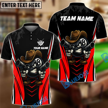 BlueJose Billiards Cowboy 8 Ball Cartoon Style Personalized Name Shirt (4 Colors)