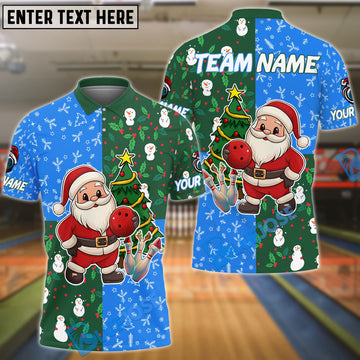 BlueJose Bowling Ball & Pins Merry Christmas Santa Multicolor Option Customized Name 3D Shirt (3 Colors)