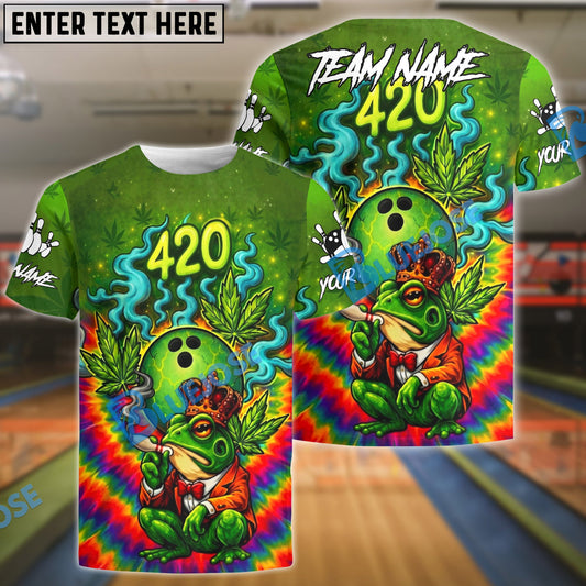 BlueJose Bowling And Pins 420 Cannabis Frog King Tie Dye Smoke Customized Name, Team Name 3D Shirt