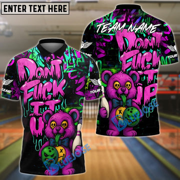 BlueJose Bowling And Pins Bear Scary Teddy Graffiti Style Customized Name, Team Name 3D Shirt (4 Colors)