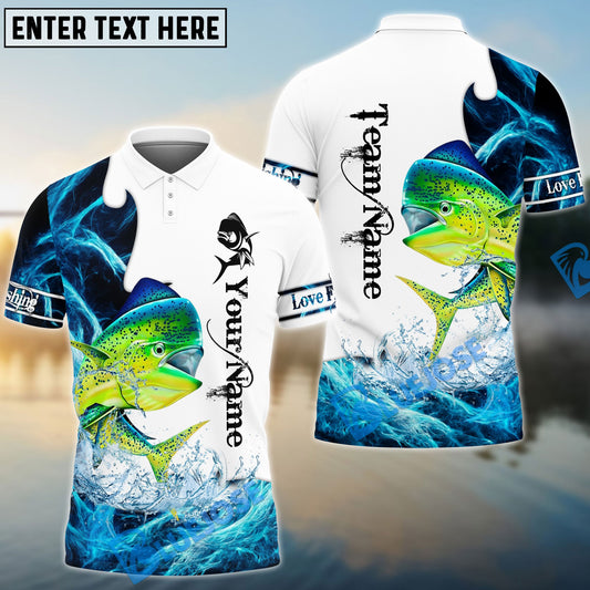 BlueJose Customize Name Mahimahi Fishing Water & White 3D Shirts