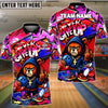 BlueJose Bowling And Pins Bear Never Give Up Graffiti Customized Name, Team Name 3D Shirt (4 Colors)