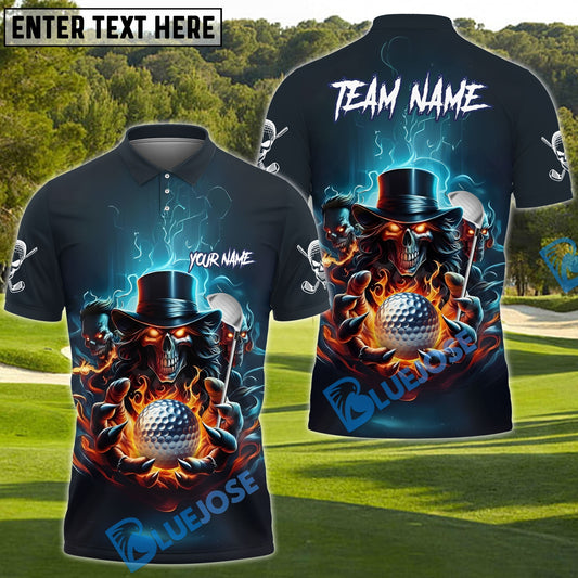 BlueJose Skull Reaper Golf Fire Customized Name, Team Name 3D Shirts (4 Colors)