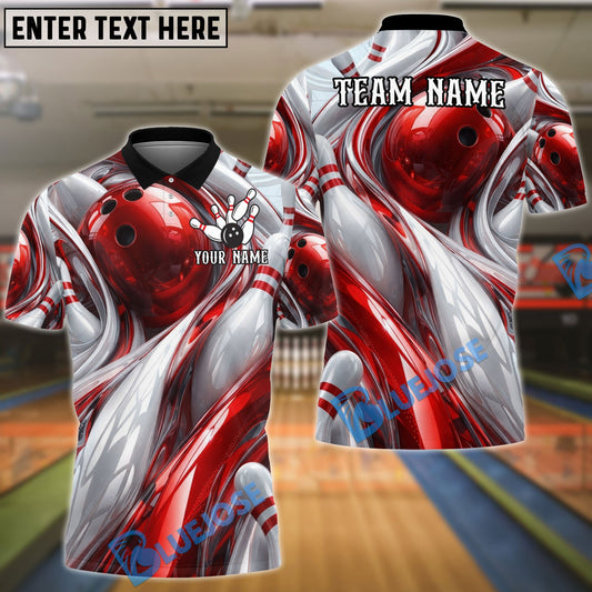 BlueJose Bowling And Pins Abstract Fluid White Customized Name, Team Name 3D Shirt (4 Colors)
