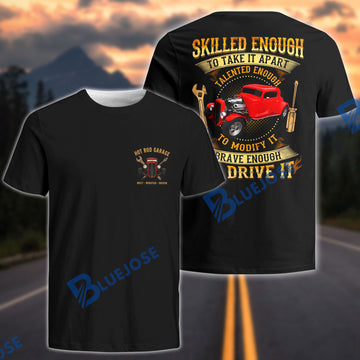 BlueJose Personalized Car Hot Rod Garage “Skilled Enough” Graphic T-Shirt