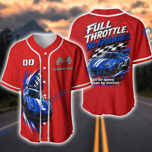 BlueJose Racing Car "Full Throttle No Apologies" Supercar Baseball Jersey