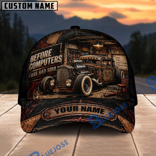 BlueJose Before Computers Cars Had Soul Custom Name Cap – Rat Rod Garage Baseball Hat