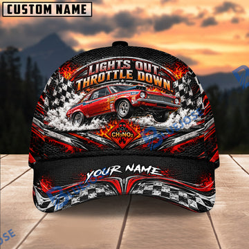 BlueJose Lights Out, Throttle Down Drag Racing Personalized Name Cap – Nitromethane (CH3NO2) Pro Mod Custom Baseball Cap