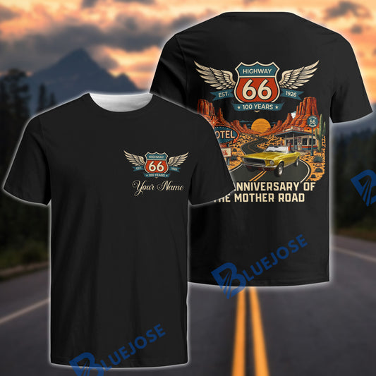 BlueJose Custom Car Photo Route 66 Anniversary T-Shirt – Custom Personalized Classic Car Graphic Tee