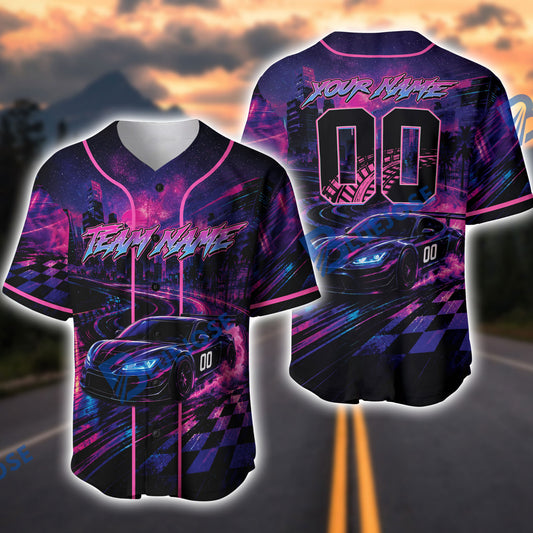BlueJose Racing Car Supra Cyberpunk Neon 3D Baseball Jersey