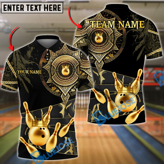 BlueJose Bowling & Pins Royal Gold Mandala Crown Customized Name, Team Name 3D Shirt (6 Colors)