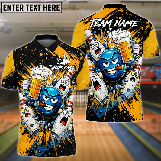 BlueJose Bowling & Pins Beer Party Funny Cartoon Customized Name, Team Name 3D Shirt (6 Colors)