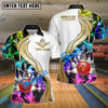 BlueJose Bowling And Pins White Multicolor Golden Smoke Pattern Personalized Name, Team Name Shirt