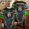 BlueJose Billiards 8 Ball Camo Flag Personalized Name, Team Name Unisex Shirt (4 Colors)