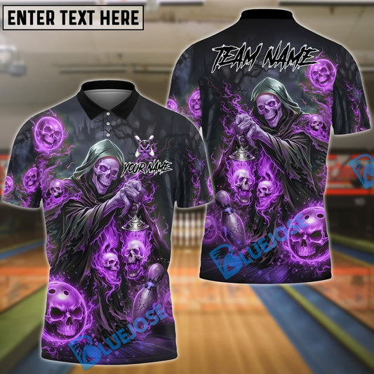 BlueJose Bowling & Pins Grim Reaper Skull Flame Dark Fantasy Customized Name, Team Name 3D Shirt (4 Colors)
