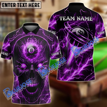 BlueJose Billiards Ball 8 Skull Thunder Lightning Personalized Name Shirt (5 Colors)