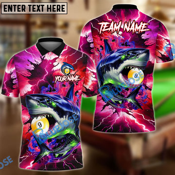 BlueJose Billiards 9-Ball Lightning Shark Personalized Name Shirt (4 Colors)
