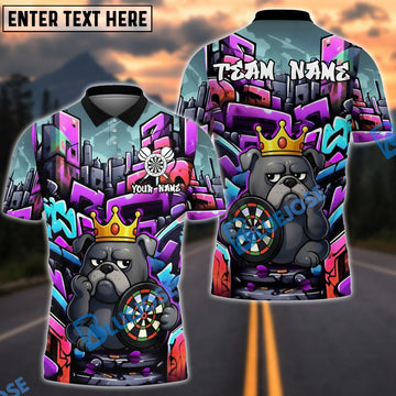 BlueJose Darts Bulldog King Graffiti Crown Customized Name, Team Name 3D Shirt (4 Colors)