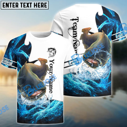 BlueJose Customize Name Catfish Fishing Water & White 3D Shirts