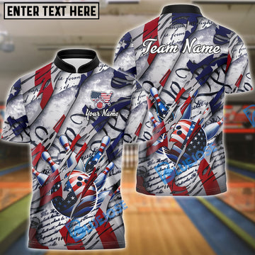 BlueJose Bowling American Patriot Customized Name, Team Name 3D Shirt