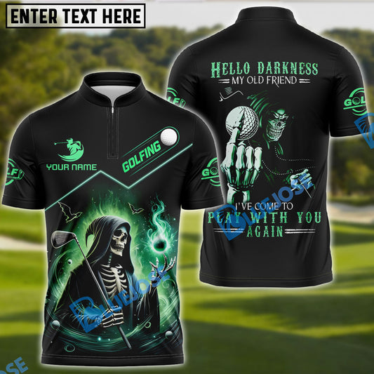 BlueJose Grim Reaper Golf Shirt ‚"Hello Darkness" Custom Name, Team Name 3D Shirts