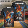 BlueJose Bowling Fireball Design Customized Name, Team Name 3D Shirt (4 Colors)