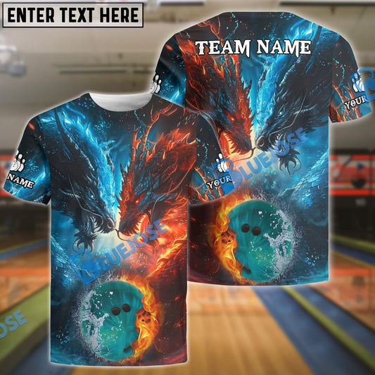 BlueJose Bowling Water Dragon & Fire Dragon Customized Name, Team Name 3D Shirt For Kids