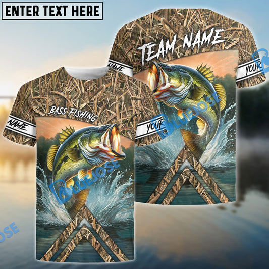 BlueJose Customize Name Bass Fishing Elbow Patch Pattern 3D Shirts