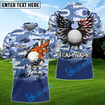 BlueJose Golf Golf Premium Eagle US Camo Pattern Customized Name, Team Name 3D Shirts (4 Colors)