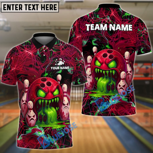 BlueJose Bowling And Pins Angry Zombies Bowling Ball Design Customized Name, Team Name 3D Shirt (4 Colors)