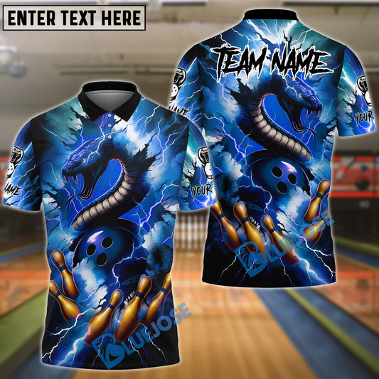 BlueJose Bowling And Pins Thunder Lightning Cobra Snake Customized Name, Team Name 3D Shirt (4 Colors)