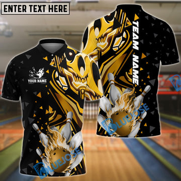 BlueJose Bowling And Pins Skull Fire Ball Multicolor Customized Name 3D Shirt ( 4 Colors )