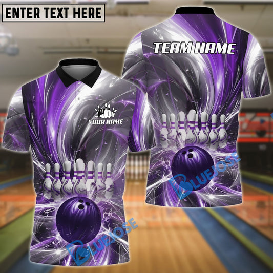 BlueJose Bowling And Pins Lightning Strike Explosion 3D Design Customized Name, Team Name 3D Shirt (4 Colors)
