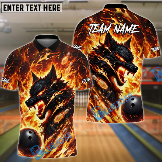 BlueJose Bowling And Pins Fire Wolf Flame Art Design Customized Name, Team Name 3D Shirt (4 Colors)