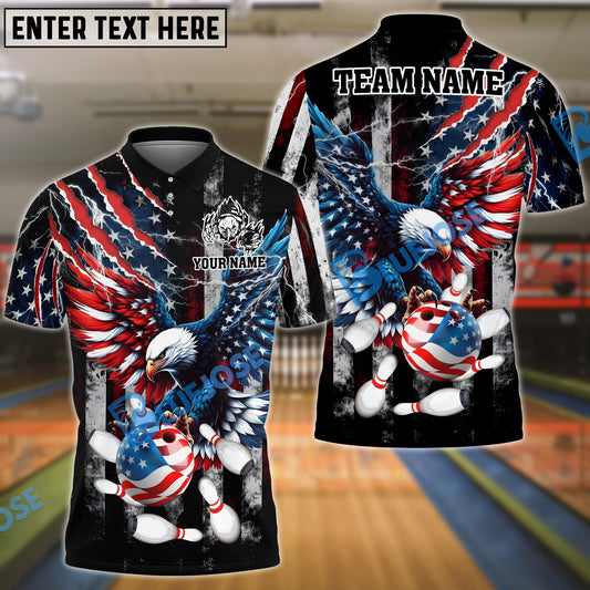 BlueJose Bowling And Pins Eagle American Flag Lightning Personalized Shirt