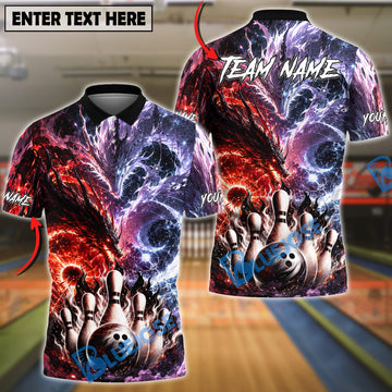BlueJose Bowling And Pins  Fire Ice Dragon Strike Fantasy Customized Name, Team Name 3D Shirt (4 Colors)