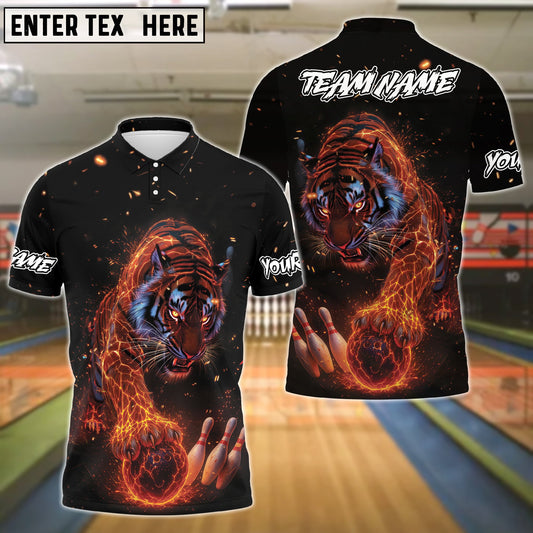 BlueJose Bowling Fire Tiger Customized Name, Team Name 3D Shirt (4 Colors)