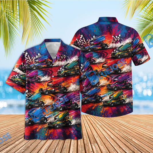 BlueJose Colorful Sprint Car Racing Vintage Art Hawaiian Shirt