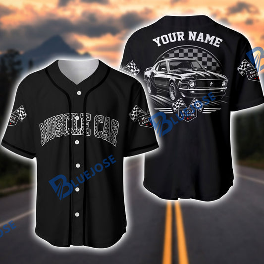 BlueJose Personalized Car Muscle Legends Classic Mustang Racing Baseball Jersey