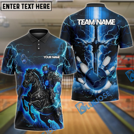 BlueJose Bowling And Pins Fantasy Knight Thunder Lightning Pattern Customized Name 3D Shirt (5 Colors)