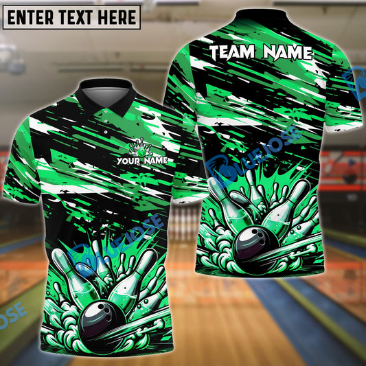 BlueJose Bowling And Pins Paint Impact Customized Name, Team Name 3D Shirt (4 Colors)