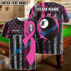 BlueJose Billiards Pink Ribbon with 8-Ball and Flag Breast Cancer Awareness Customized Name, Team Name 3D Shirt
