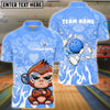 BlueJose Bowling And Pins Cute Baby Monkey Customized Name, Team Name 3D Shirt (4 Colors)