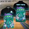 BlueJose Bowling And Pins Cartoon Bowling Squad Customized Name, Team Name 3D Shirt (4 Colors)