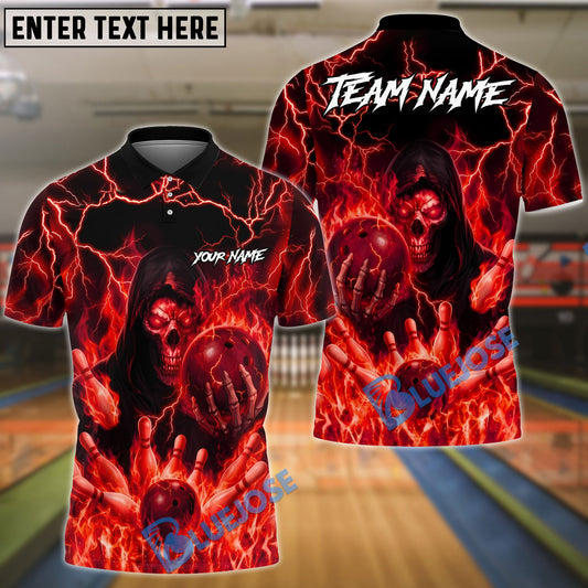 BlueJose Bowling And Pins Grim Reaper Flame Customized Name, Team Name 3D Shirt (6 Colors)